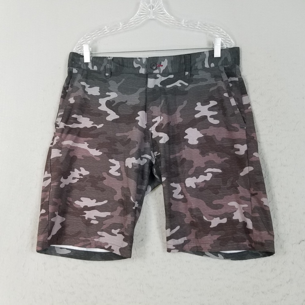 Burnside Shorts Mens 34 Grey Camo Hybrid Stretch Microfiber Casual Outdoor 21in